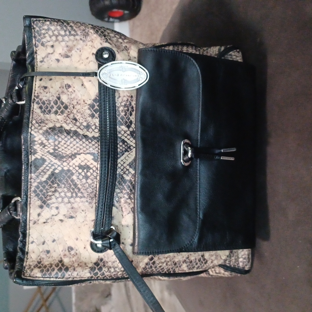 Elie Tahari Snake Print Black Trim Satchel Bag